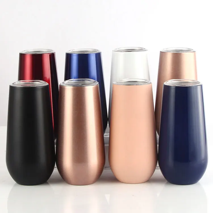 Custom Color 12oz Stainless Steel Champagne Tumbler Stemless Glasses with Lid Double Wall Insulated Travel Mug for Coffee Drinks