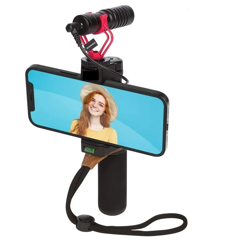 Smartphone Video Rig with Shotgun Microphone, Mounting Clamp with Grip Handle Wrist Strap for iphone Samsung Galaxy Note and mor
