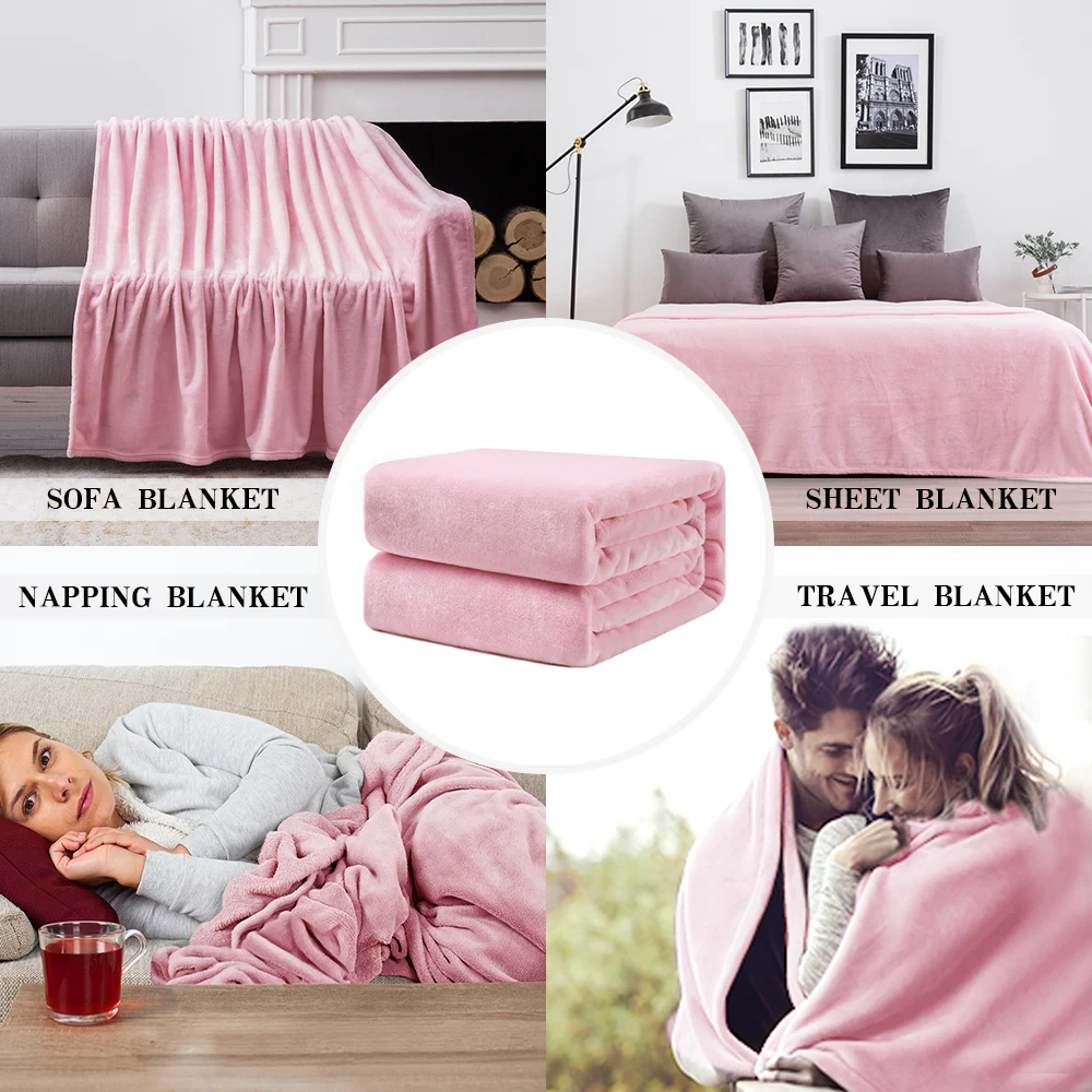 Mulan Wholesale Super Soft Polyester Fleece Blanket Other Korea Flannel Blanket Warm Throw Blanket for Winter Pink Color