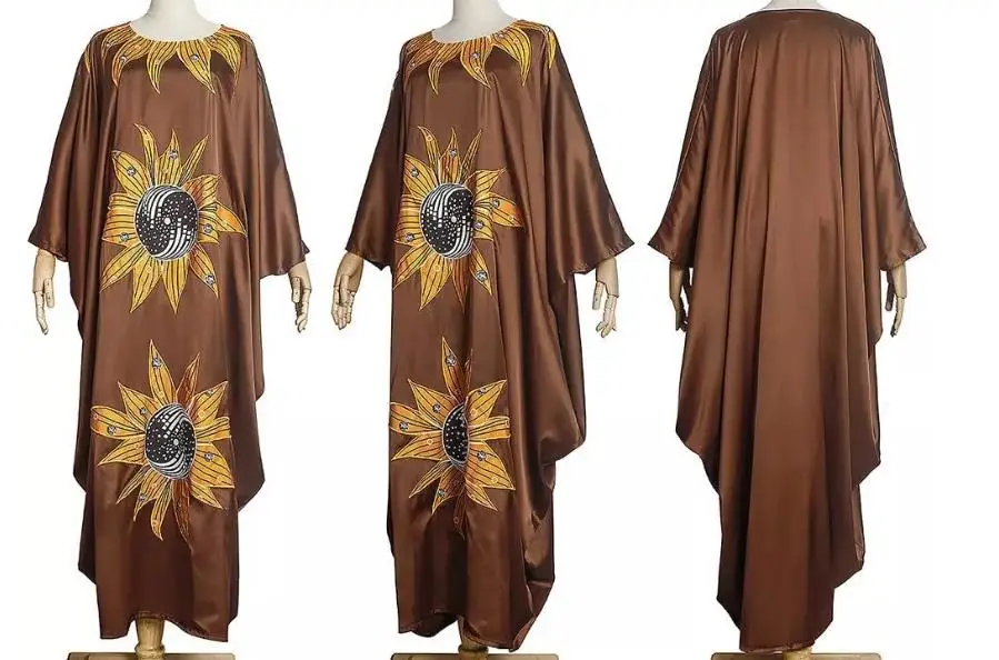Новое Африканское длинное платье кафтаны свободного размера Boubou с вышивкой сатиновая одежда для женщин