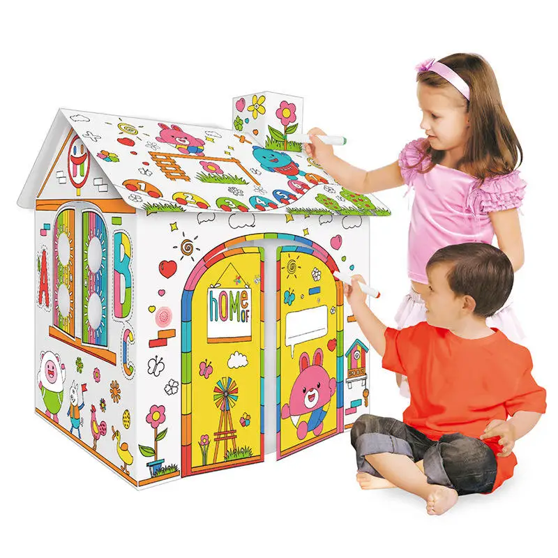 children DIY 3D graffiti toys 3D drawing house boys and girls  creative Giant Easter Bunny House Cardboard Castle Playhouse
