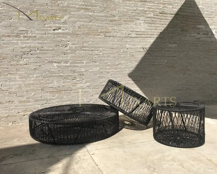 
New Design Aluminum Black Round Plastic Wicker Rattan Dressing Table 