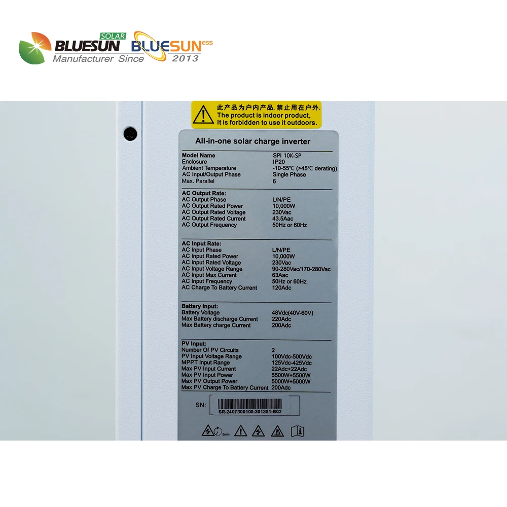Bluesun Best Price 10KW Off grid solar inverter 2 mppt Low voltage 48V 120V/220V 50/60Hz Split Phase For Ecuador