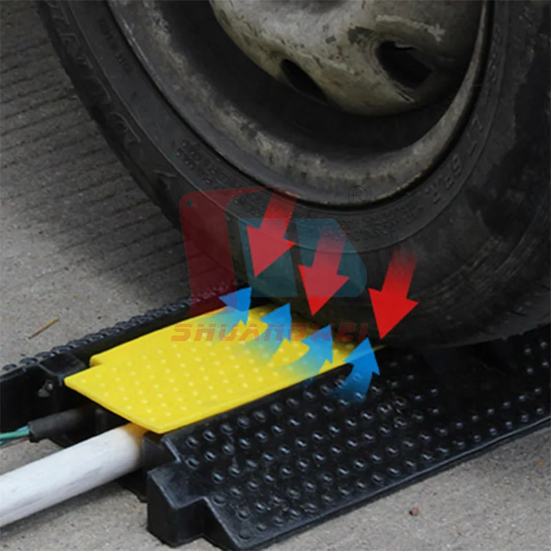 Yellow and Black 3 Channel Heavy Duty Cable Tray Protector Wire Cover Rubber Plastic Speed Hump