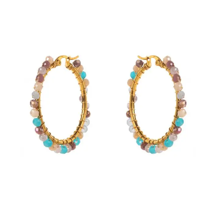 New Light Luxury Geometric Round C Shape Earring Colorful Crystal Beads Pearls Stud Earrings For Women