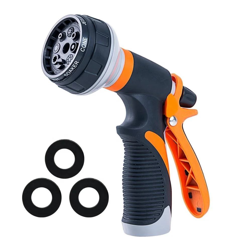 
Garden Hose Nozzle Heavy Duty Spray 8 Adjustable Patterns Metal Water Jet Hose Sprayer Hand Gun for Watering Lawn Car Washing 