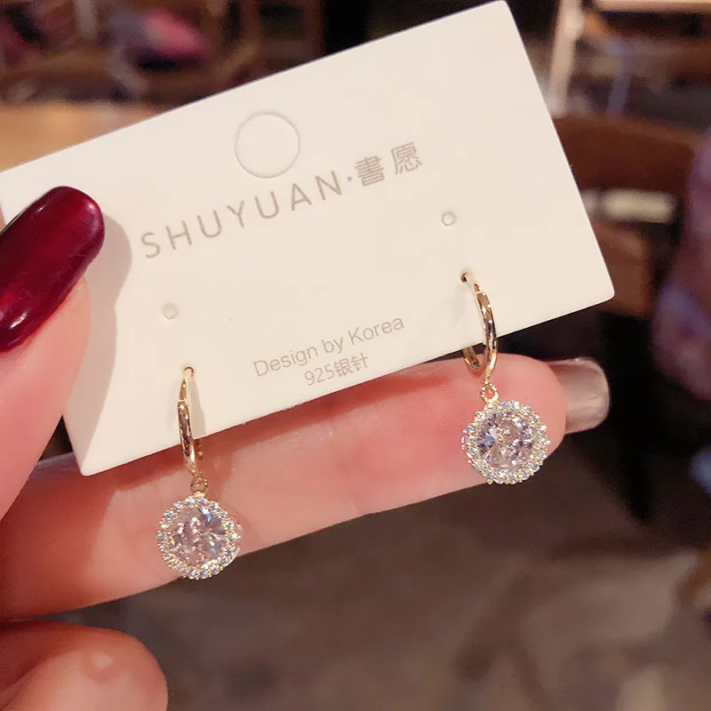 Korean Shiny Fashion Gold Plating Full Diamond Ball  Shape Hoop Earrings Bling Bling Crystal Rhinestone Love Heart Earring