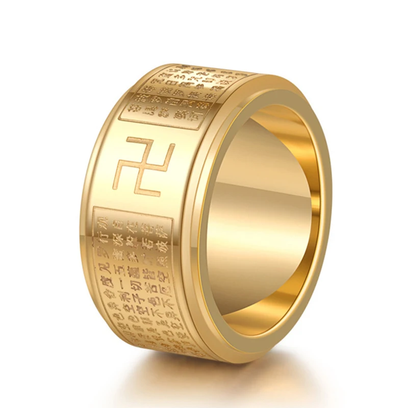 Buddhist Chinese Heart Sutra Ring  Men Stainless Steel Spinner Rotating Rings  Men Amulet Jewelry Mantra Spinner Ring