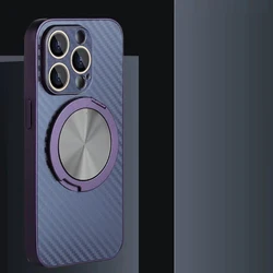 Carbon Fiber Materials Shell Lens Film Protective Phone Cover For iPhone 15 12 11 13 Pro Max 14 Plus With Holder Magnetic Cover