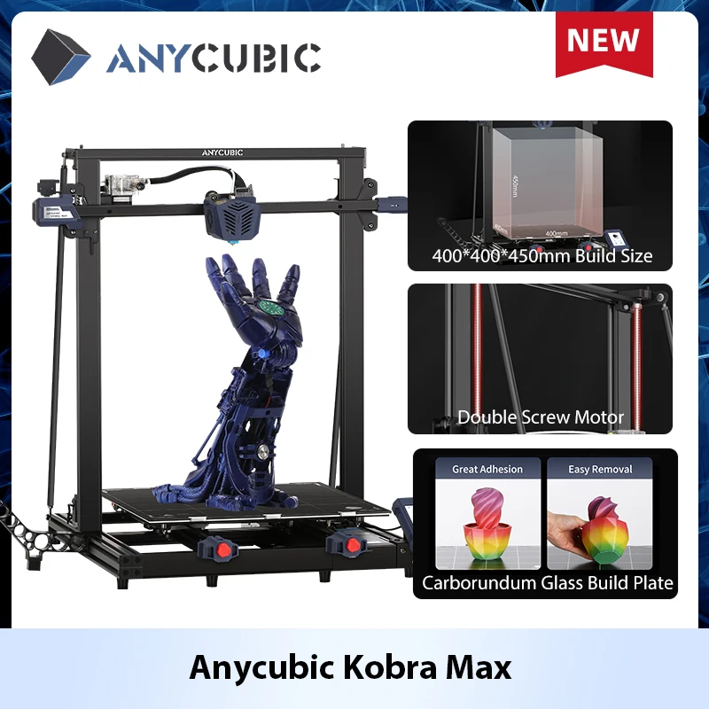 Anycubic Auto Leveling 0.4mm Nozzle Fdm Kobra Max 3d Printer for Diy Home School