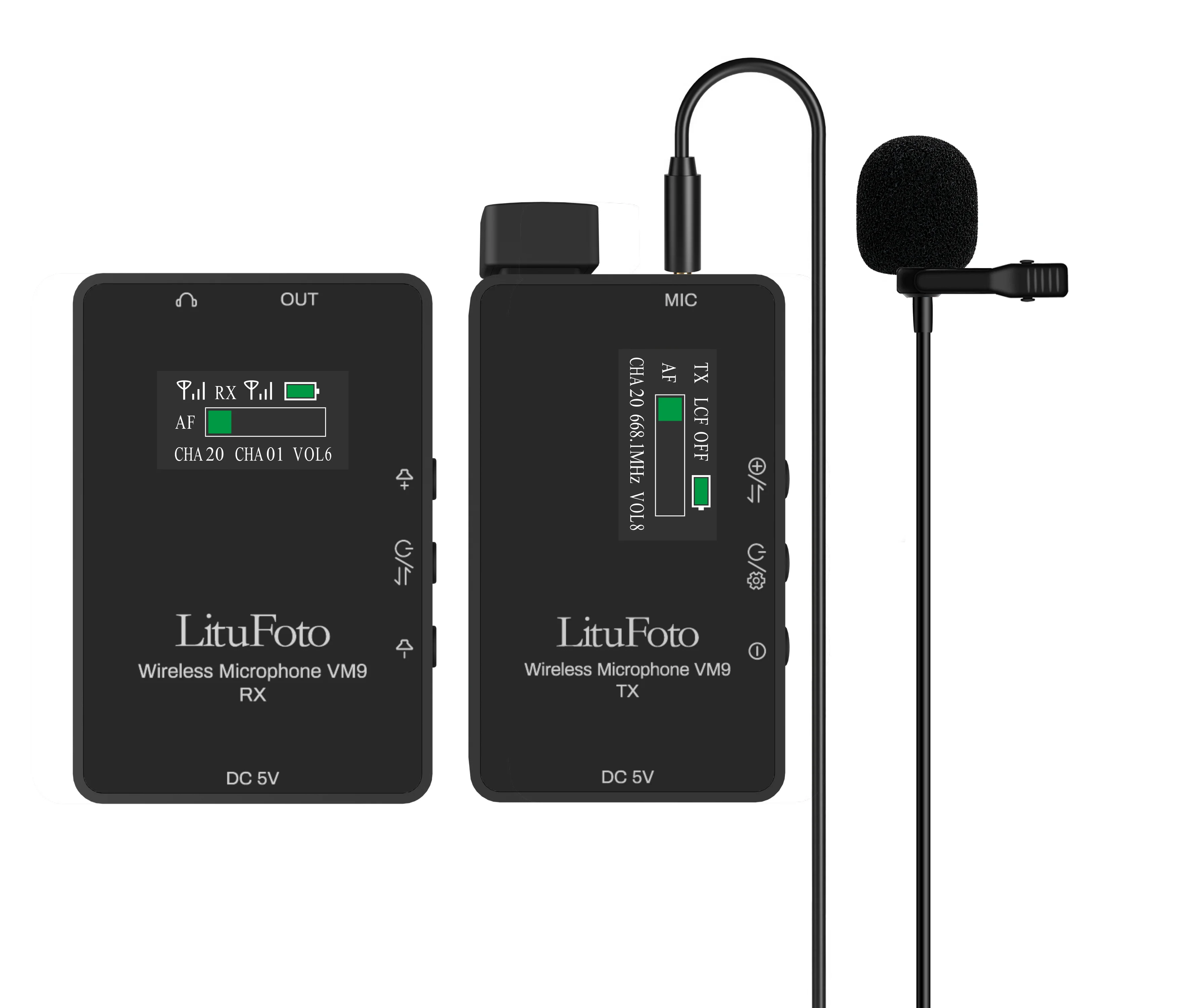 LituFoto Condenser Microphone Wireless Lavalier Monitor Microphone VM9 with Transmitter and Receiver