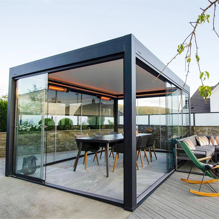 2022 New Design Customized Outdoor Motorized Waterproof Gazebo Pergola Aluminium Pavilion For Garden