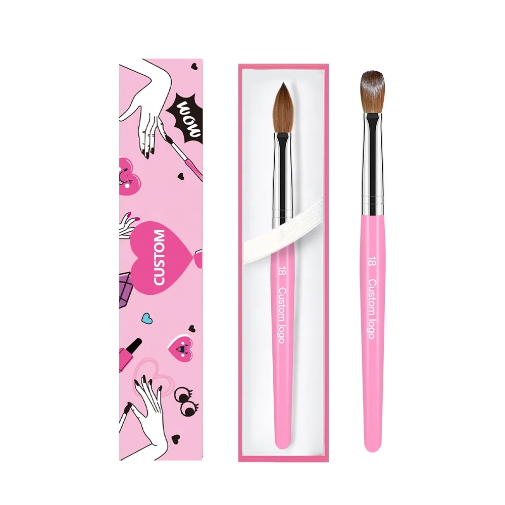 Германия Пользовательский логотип Размер 8 20 милая розовая деревянная ручка OEM 100% Kolinsky гофрированная акриловая кисть для дизайна ногтей #10 #12 #14 #16 #18