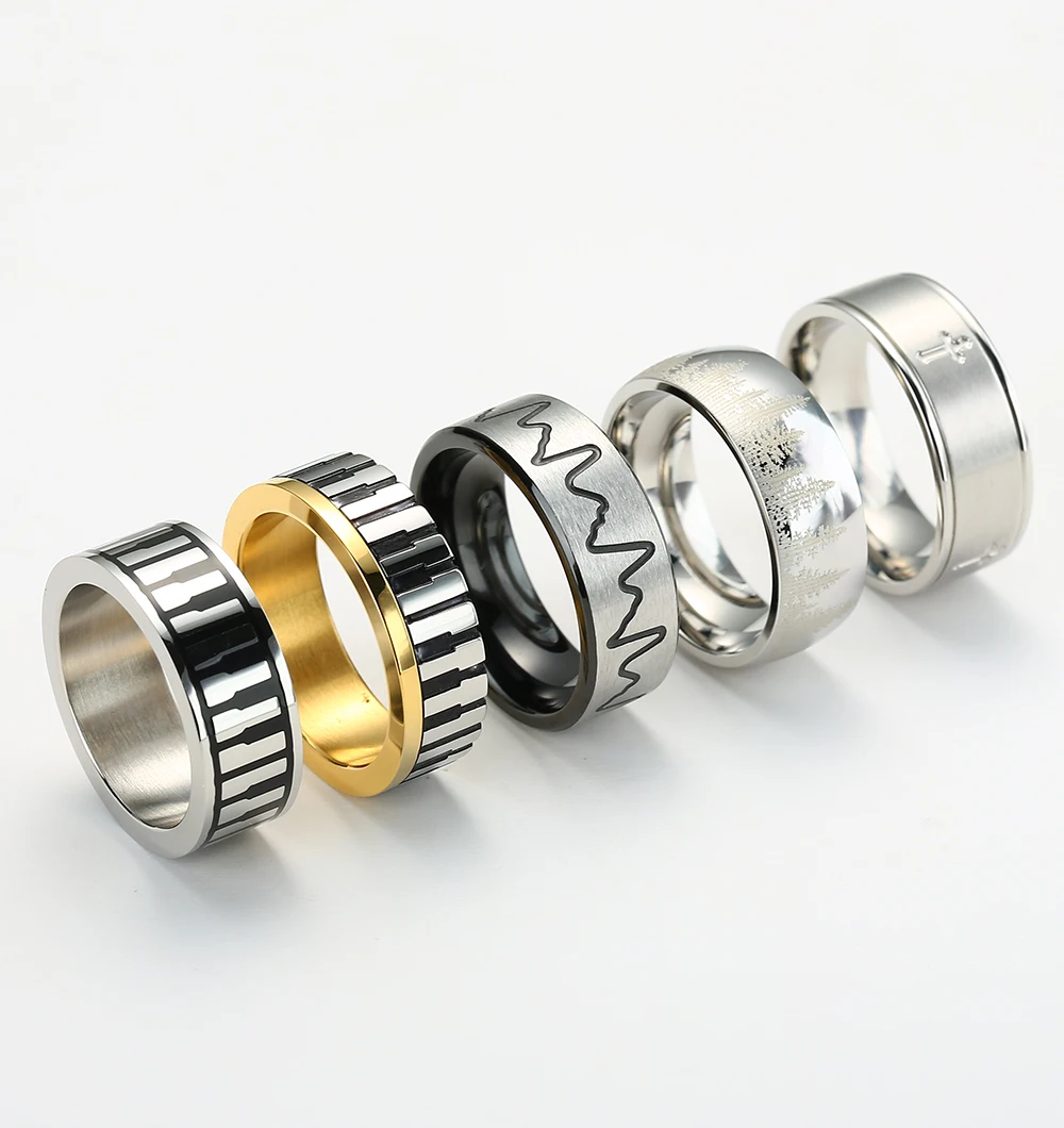 Wholesale Bulk Jewelry Black Silver Rose Gold Blue Plated Wedding Band Trendy Stainless Steel Rings Set for Men Women Couples