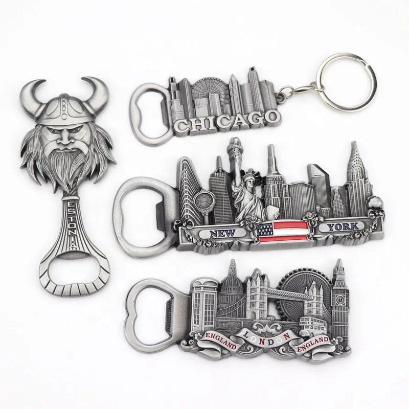 Wholesale customization souvenir gifts High Quality Custom Logo Nordic Viking Souvenir Metal Bottle Opener Magnet key chain