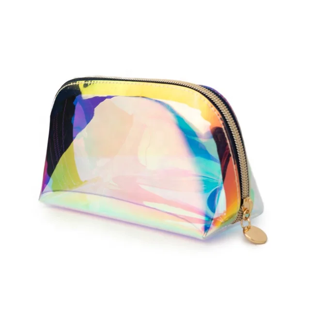 Transparent TPU Magic Color Laser Makeup Bag Dazzling Cosmetic Bag  Holographic Pvc Zipper Makeup Bag