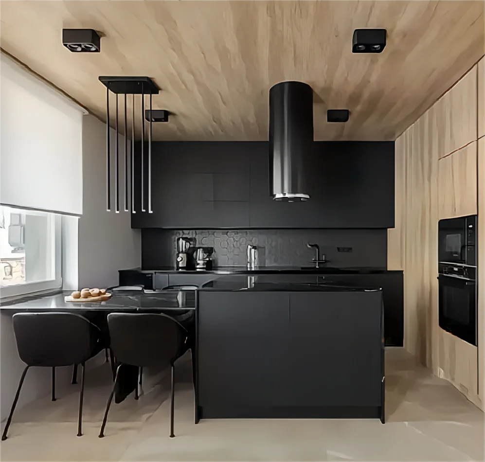 Island range hood circular black open kitchen ceiling suspended top chimney silent smoke exhaust hood column cooking utensils