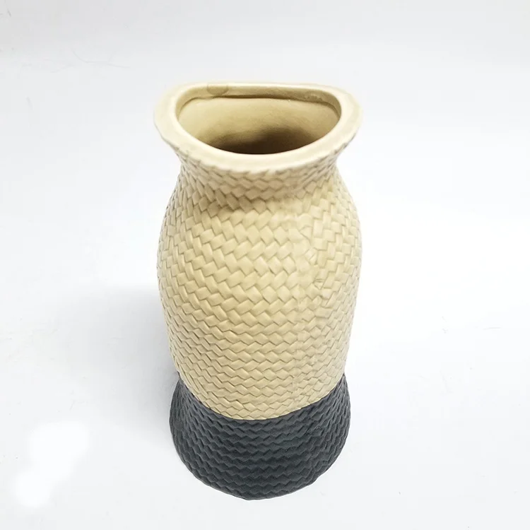 Craft Ceramic Decoration Rustic Brown Porcelain Design Flowers  Weaving Flower Vase