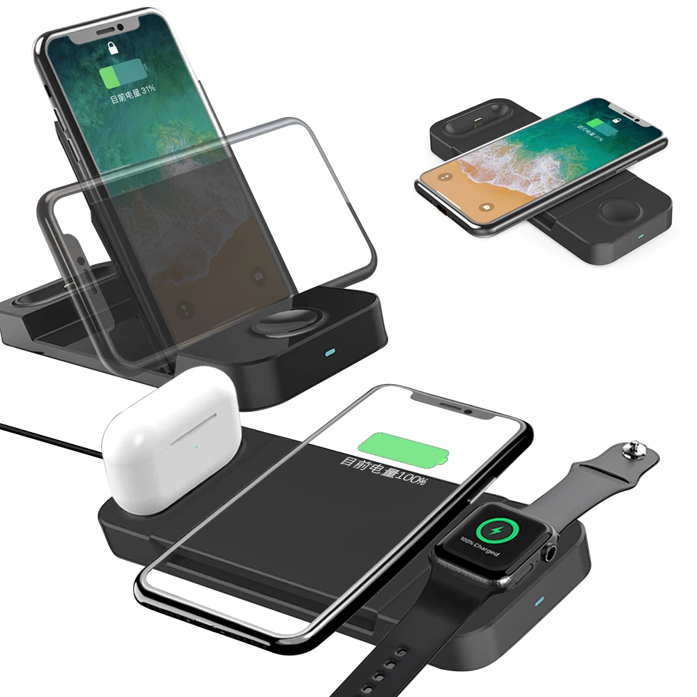 3 в 1 Складная Беспроводная подставка для быстрой зарядки для iphone 12 x xs max 15 Вт складное Беспроводное зарядное устройство для наушников для iwatch