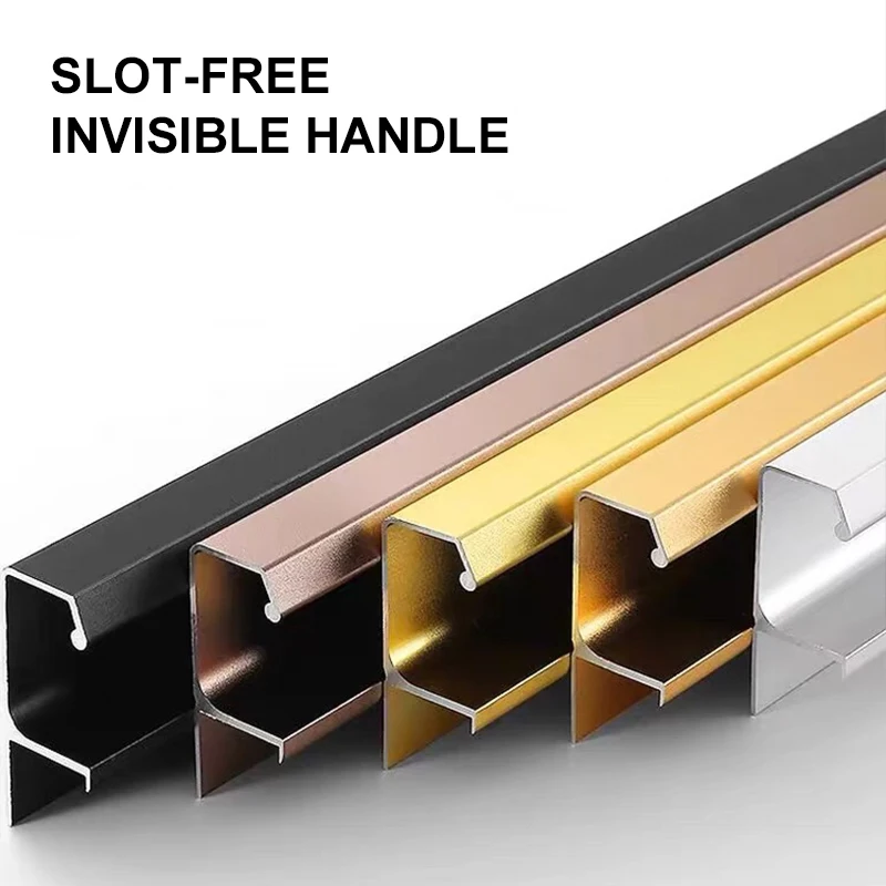 Wardrobe Concealed Door Kitchen Cupboard Cabinet Hidden Aluminium Profile Decorative Pull U F G Shape Edge Handles