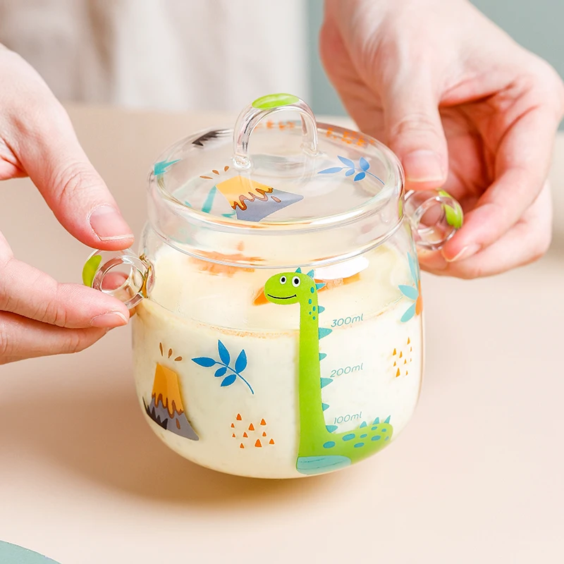 Double Ear Bowl With Scale High Borosilicate Glass Transparent Steamed Egg Custard Stew Cup Household Baby Glass Bowl With Cover