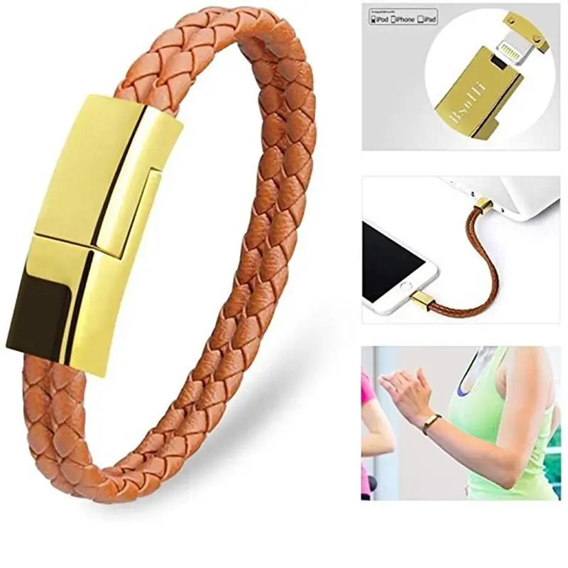 2019 Hot Seller Portable Braid Leather Charger Cord  Smart USB Charging Cable Bracelet for Android Iphone Type C