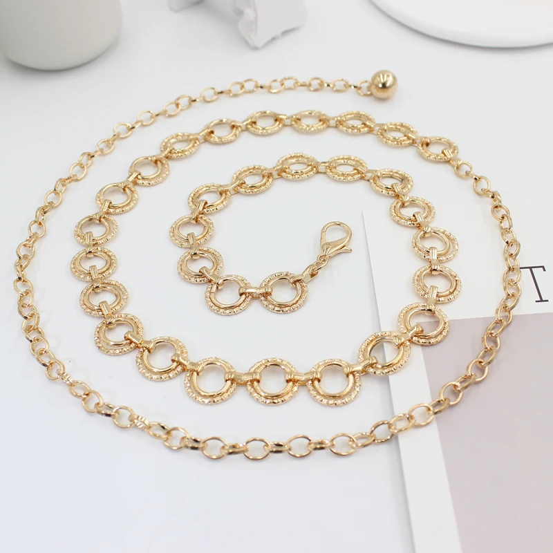 New Trendy Vintage Fashion Style Girls Round Gold Silver Plated Chain Belt Retro Metal Sexy Waist Chains Belt for Women