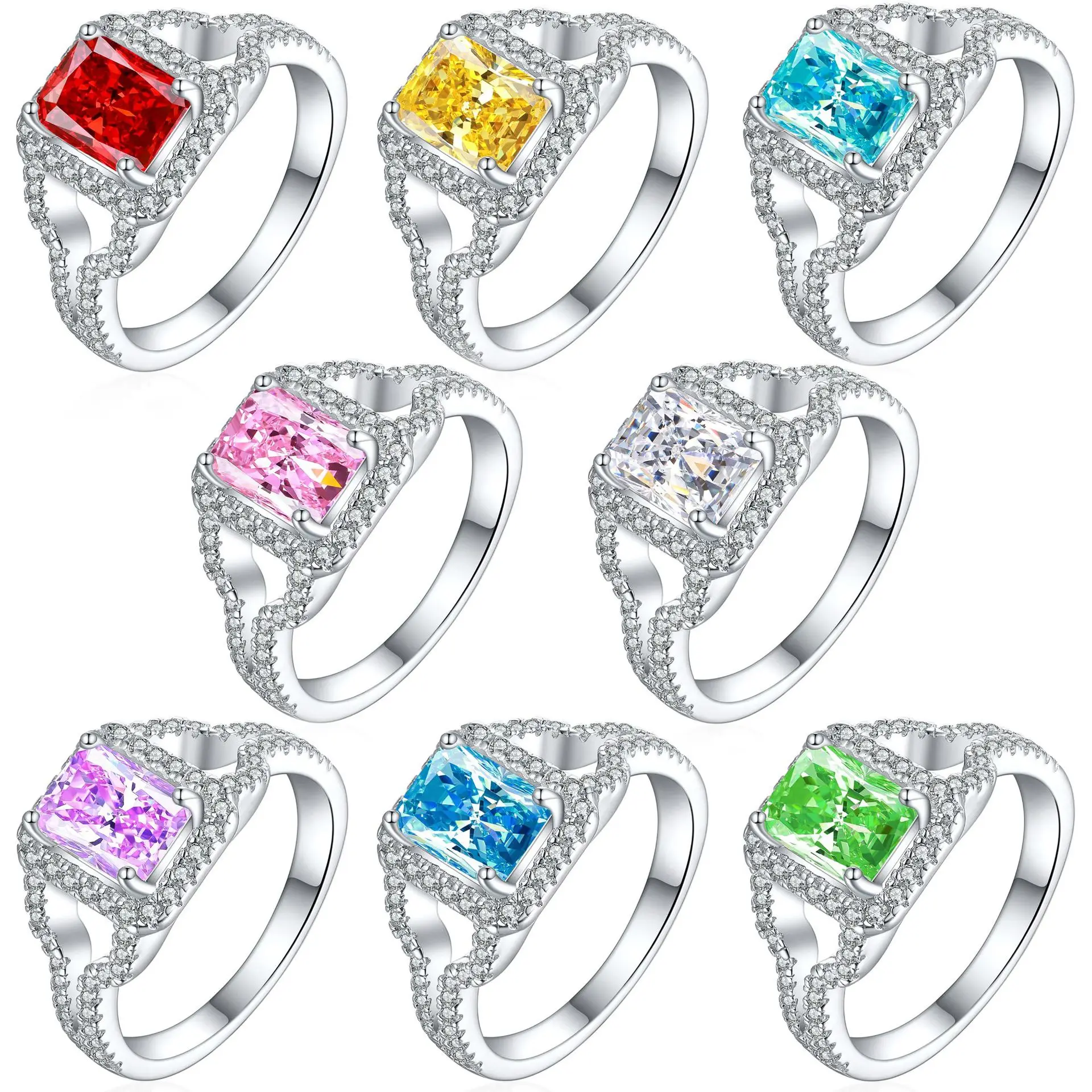 Fashion Silver S925 Wedding Engagement Rings Women Rhodium Plated Sterling Silver Cubic Zirconia Rings Simple