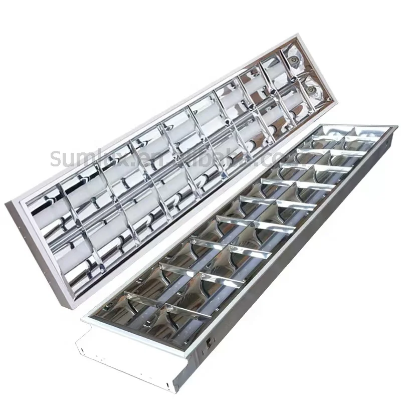 Office lighting grid light 4ft double tube recessed grille lamp 40w t5 t8 led louver grille light fixture 2x36w for hospital