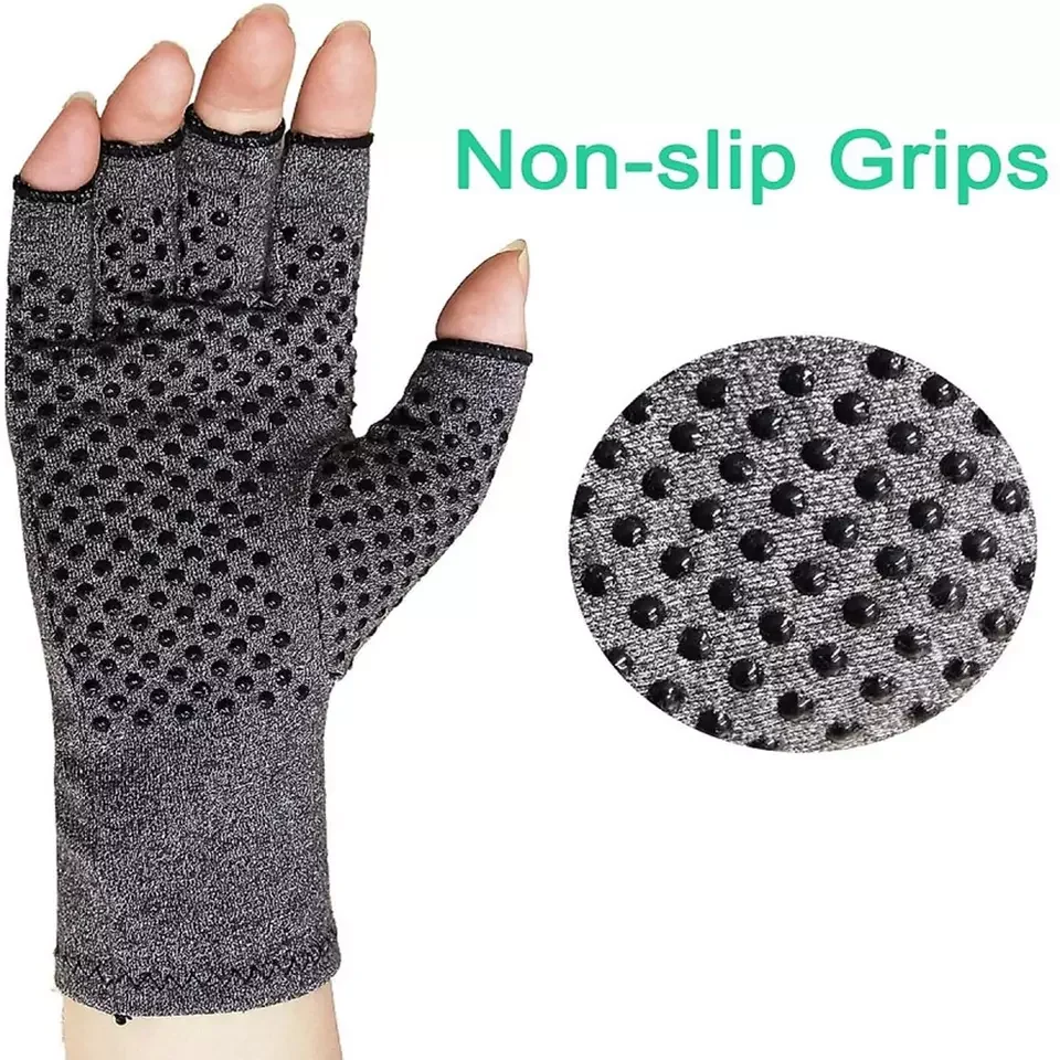 Factory Wholesale Gray Half Finger Breathable & Moisture Wicking Copper Compression Arthritis Gloves