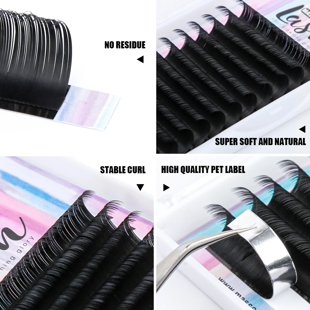 High Quality MASSCAKU Russian Volume Eyelash Extensions Ellipse Flat Korean PBT Fiber Individual False Eyelashes Supplies