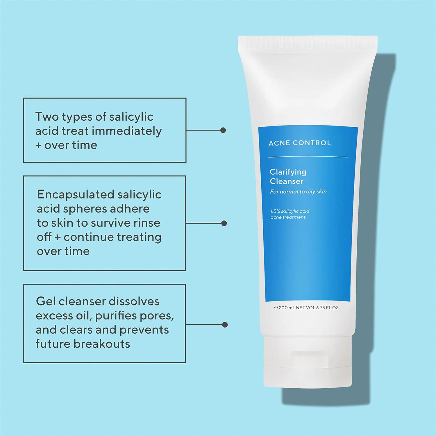 BLIW Private Label Vegan Deep Cleansing Purify Pores Anti Acne Salicylic Acid Clarifying Face Gel Cleanser For All Skin