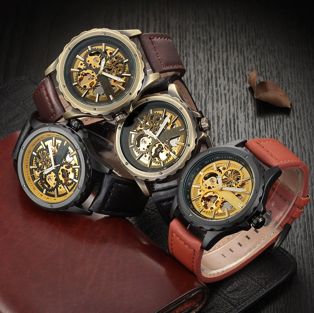 
Antique Bronze Watches Men Automatic Skeleton Wristwatches Vintage Top Men Luxury Brand Mechanical Watches Male Clock Gift 