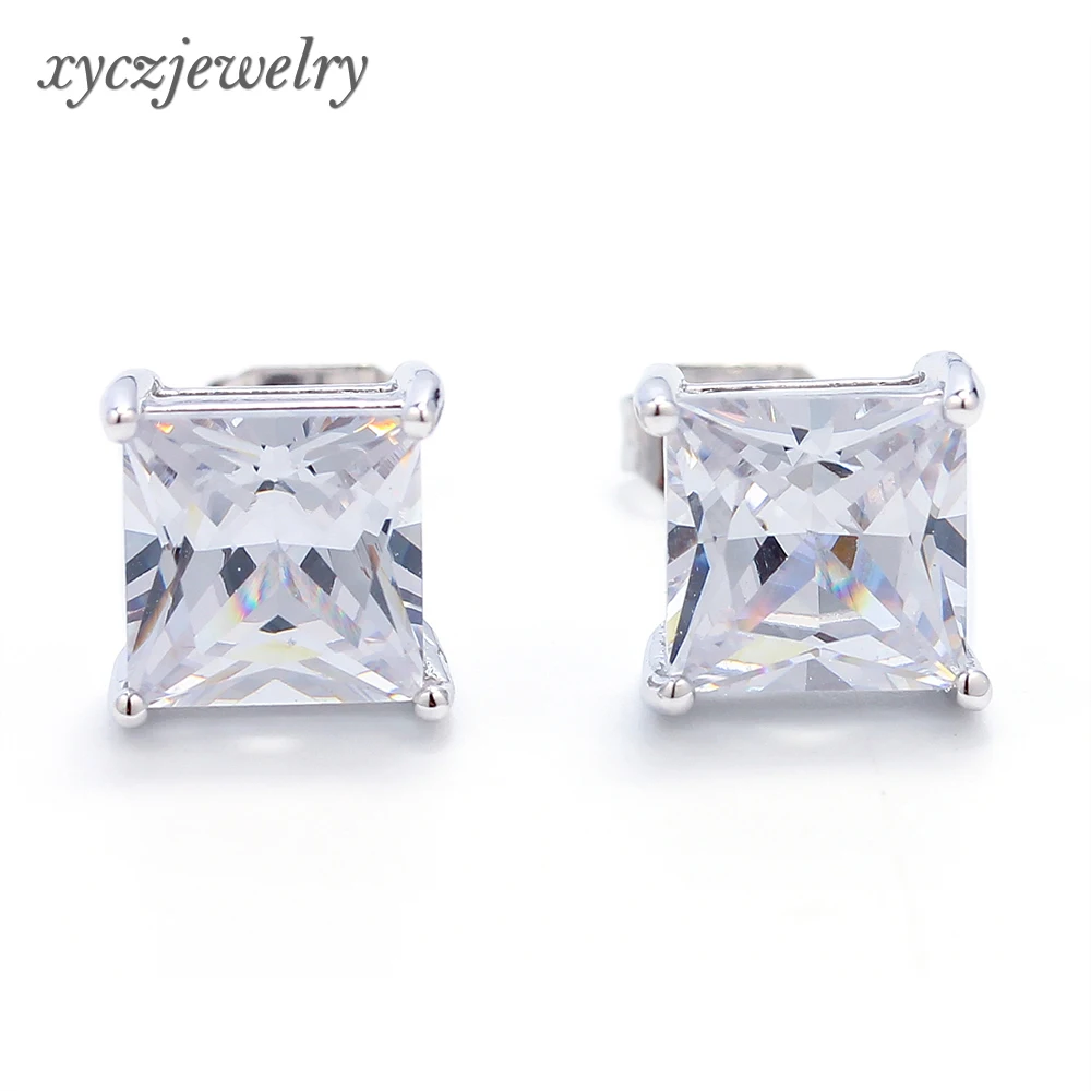 Simple brass jewelry white crystal zircon 6-8 mm single square stud earring