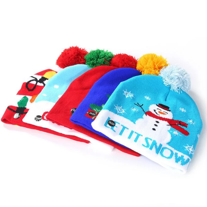 Parent-Child Adults Children Parents Family Party Knit Xmas Hat Christmas Hats Led Beanie Hat