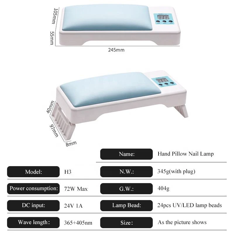 72w New Arrival Nail Arm Rest Hand Cushion Pillow Dryer Machine Custom Blue Double Hand Nail Lamp