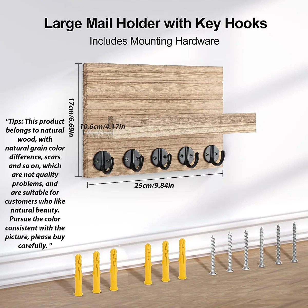 Holder with Shelf Large Hook for Bags Umbrellas Wood Key Hanger Wall Key Holder Decorative Key Holder