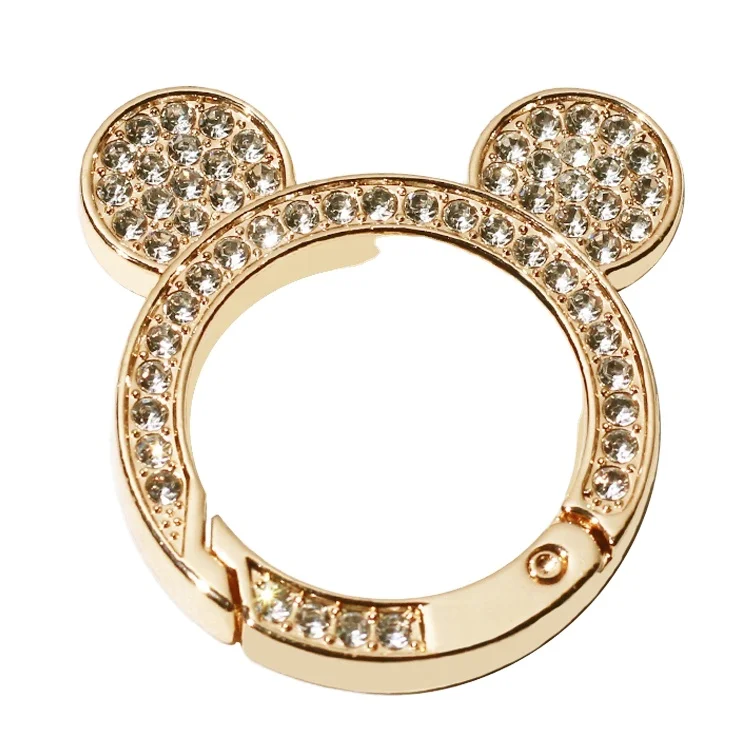 Fashion gold plated keying clasp accessory wholesale rhinestone openable spring ring buckle for handbag
