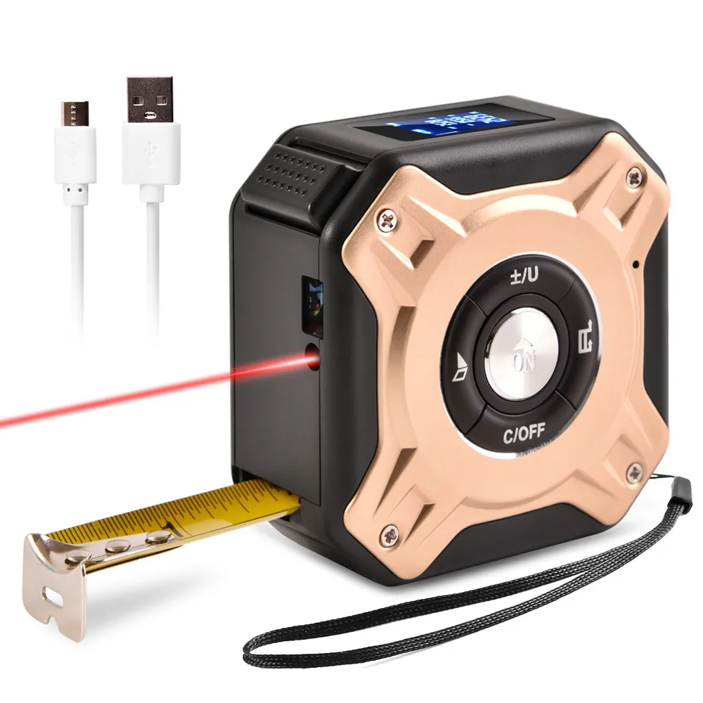 Laser Measure 131.2Ft/40M with steel Tape 16.4ft/5m,Laser Distance Meter with USB Charging LCD Digital Display Red