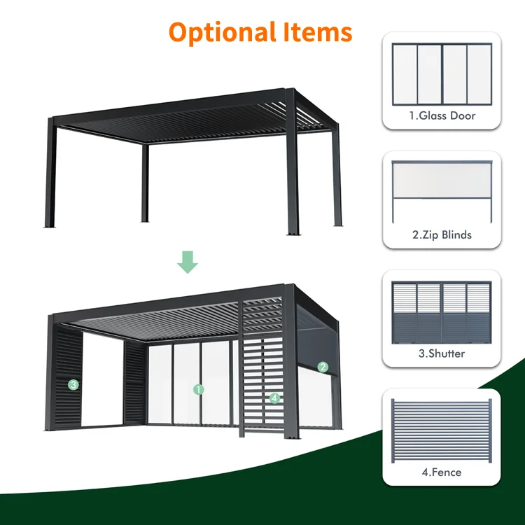Customized Waterproof Sustainable ECO FRIENDLY Outdoor Louvre Roof  Patio Cover Structures Backyard Deck Pergola Installation