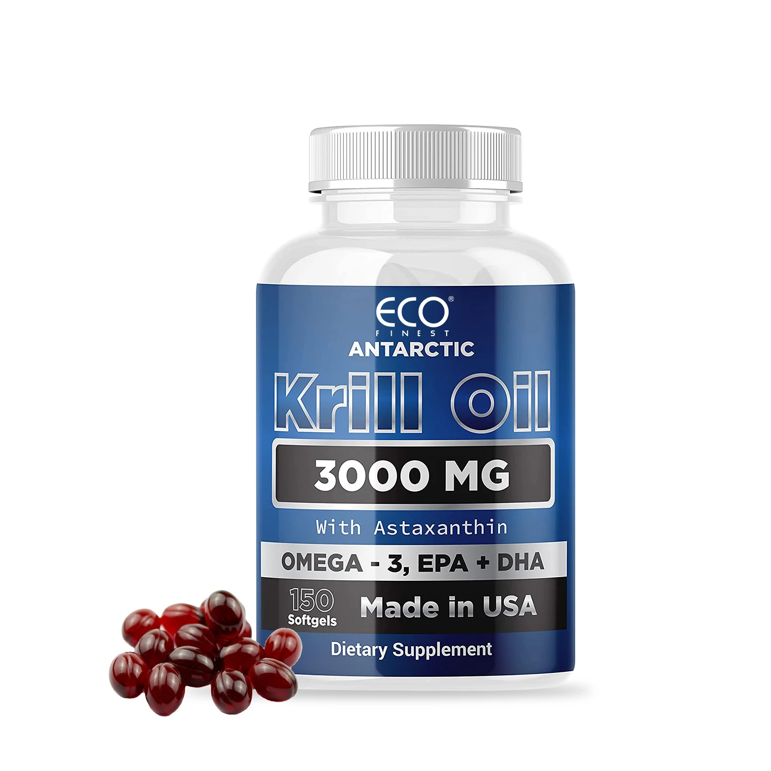 Antarctic Krill Oil 1000 mg with Omega-3s EPA, DHA, Astaxanthin and Phospholipids 120 Softgels Krill Oil