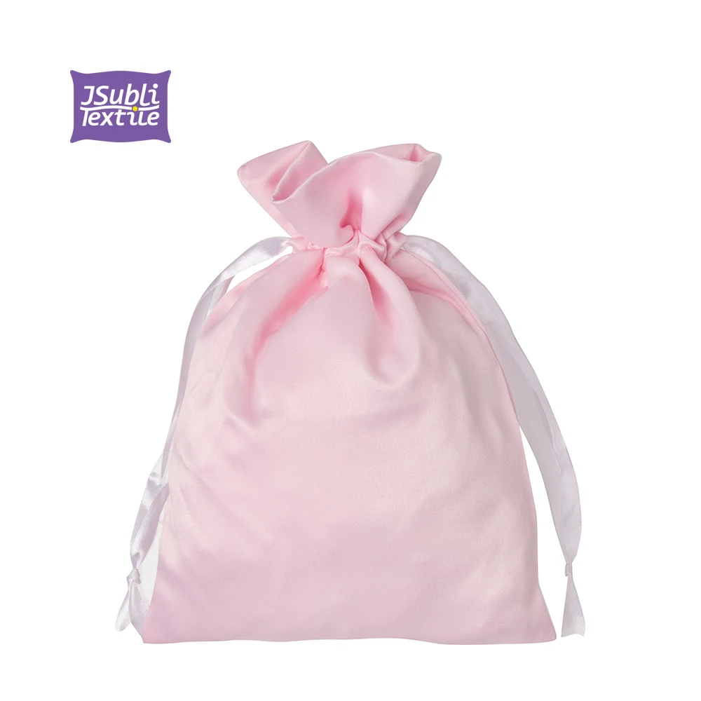 Wholesale custom logo Craft Sublimation 16*23cm Pink Satin Jewelry gift Cosmetic makeup bag drawstring