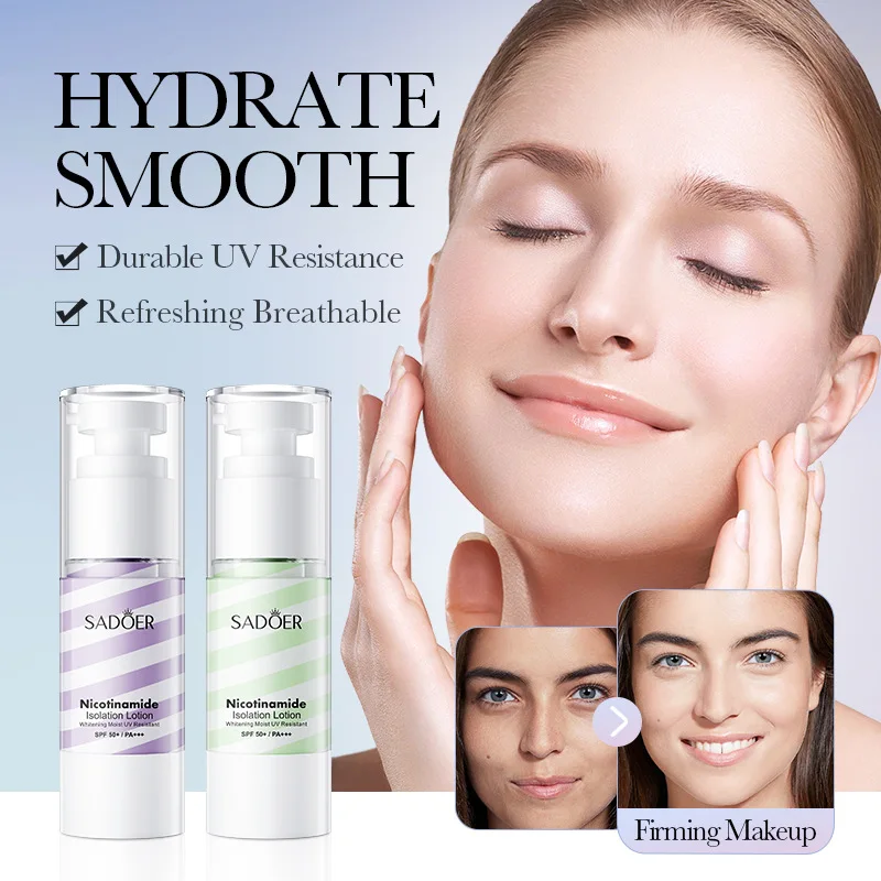 Private Label SADOER Nicotinamide Whitening Isolation Foundation Lotion With SPF 50+ Liquid Foundation Concealer Makeup Primer