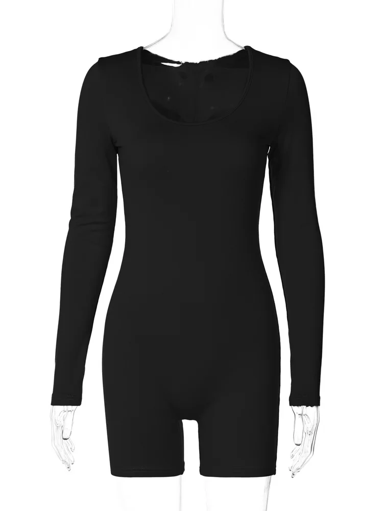 2024 Spring Sexy Jumpsuit Long Sleeve Short Pants Fitness Jumpsuits For Women Good Quality    Elegant Jumpsuit For Ladies