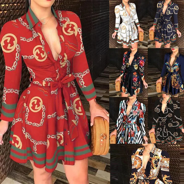 Q6117Europe и Соединенные Штаты новые скоростные продажи через ebay amazon перекрестные Лидер продаж стильные Осенние новые модные платья с принтом
