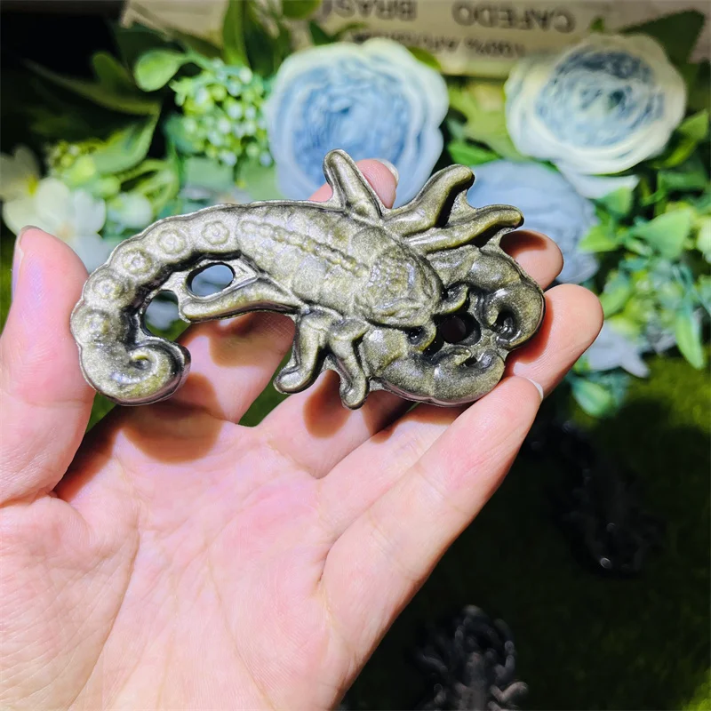 New Design Natural Crystal Crafts Obsidian Animal Statue Golden Obsidian Scorpion For Decoration
