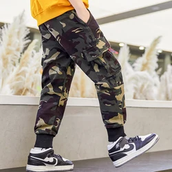 Factory price korean style printed Casual full length Stylish Camouflage kids boys pants cargo