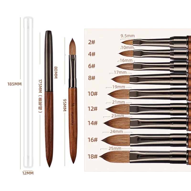 Professional 100% Real Kolinsky Nail Brush Wooden Handle Custom Logo Handmade Oval Crimped Sable Kolinsky Acrylic Nail Art Brush