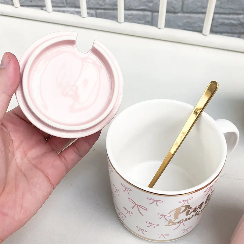 Feiyou wholesale custom 14oz golden edge cute bow porcelain cup personalized ceramic mug exquisite ceramic mug  christmas mugs
