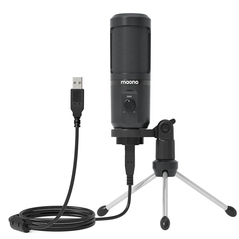 MAONO USB Tripod Microphone With Microphone Gain Microfone Condenser Podcast Studio Mic for Computer